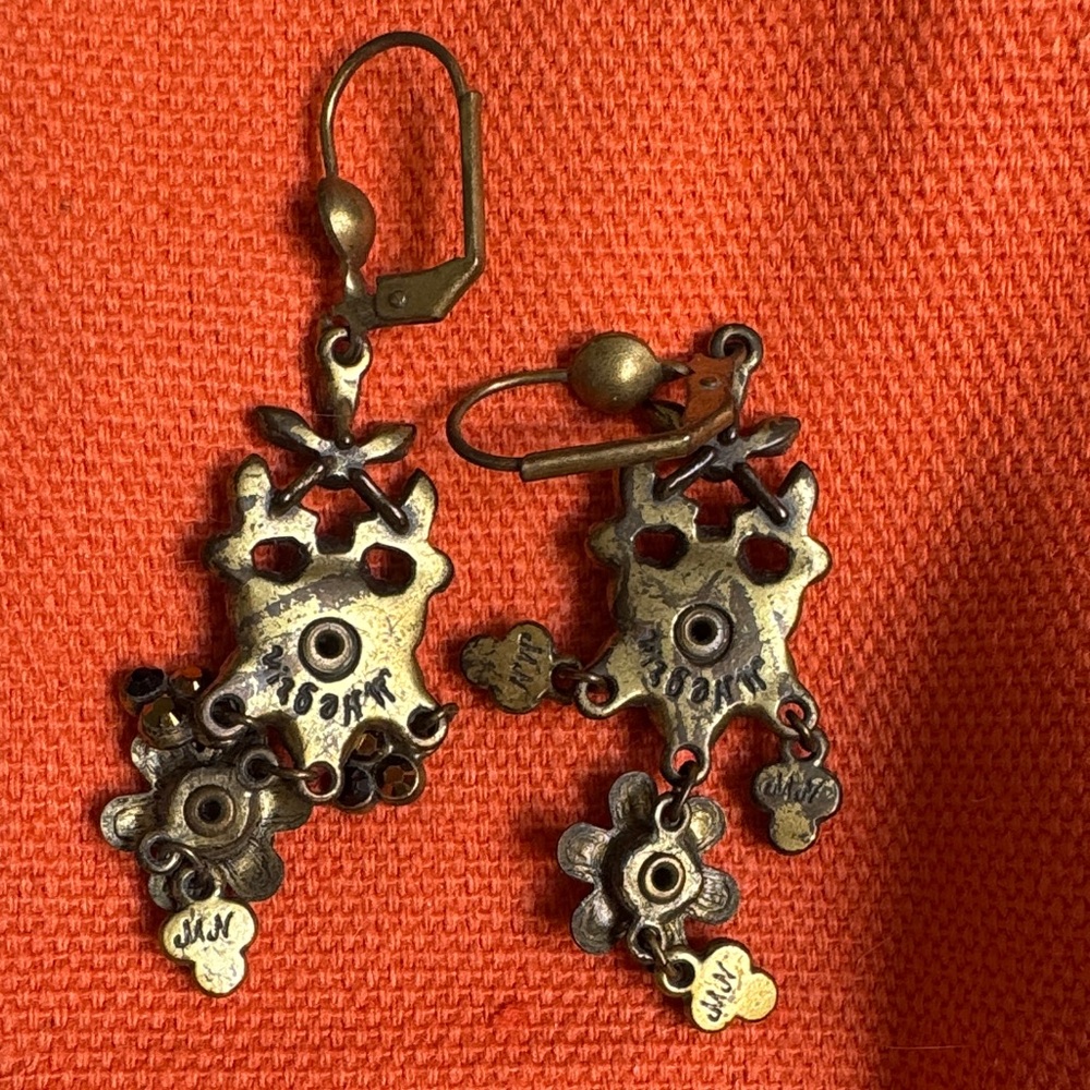 Michal Negrin Bronze and Gold and Black Floral Earrings - Picture 2 of 3